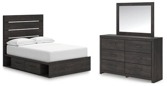 Hollivern  Panel Bed With Storage With Mirrored Dresser