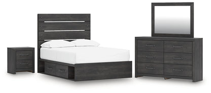 Hollivern  Panel Bed With Storage With Mirrored Dresser And Nightstand