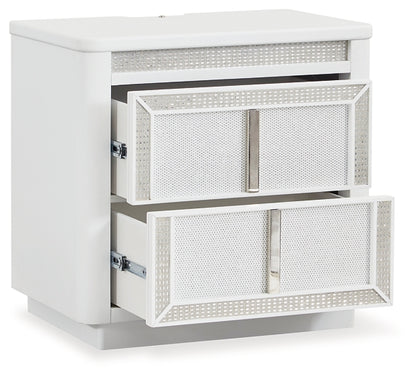 Chalanna California  Upholstered Storage Bed With Mirrored Dresser And Nightstand