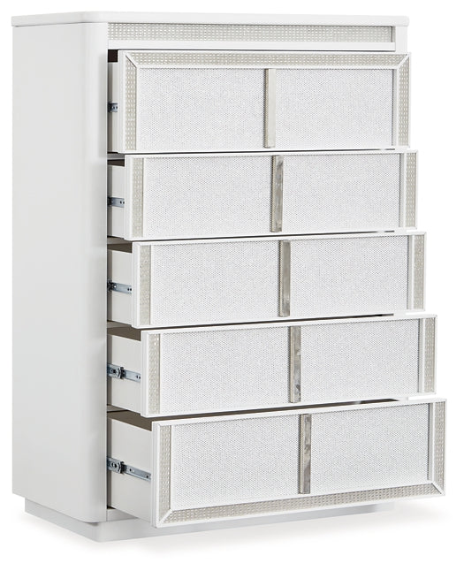 Chalanna California  Upholstered Storage Bed With Mirrored Dresser, Chest And Nightstand