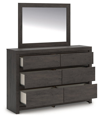 Fraluna  Panel Bed With Mirrored Dresser And Nightstand