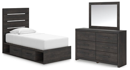 Hollivern  Panel Bed With Storage With Mirrored Dresser
