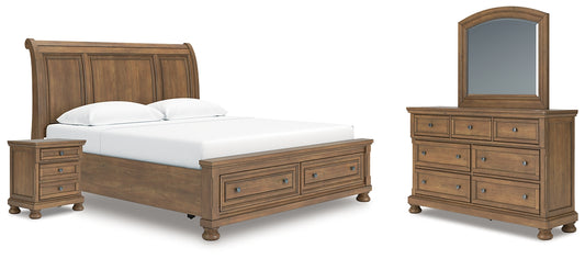 Feddinger  Storage Sleigh Bed With Mirrored Dresser And Nightstand