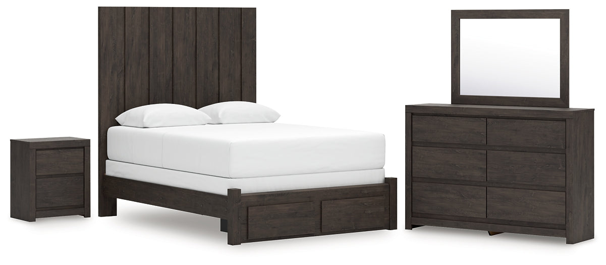 Fraluna  Panel Storage Bed With Mirrored Dresser And Nightstand