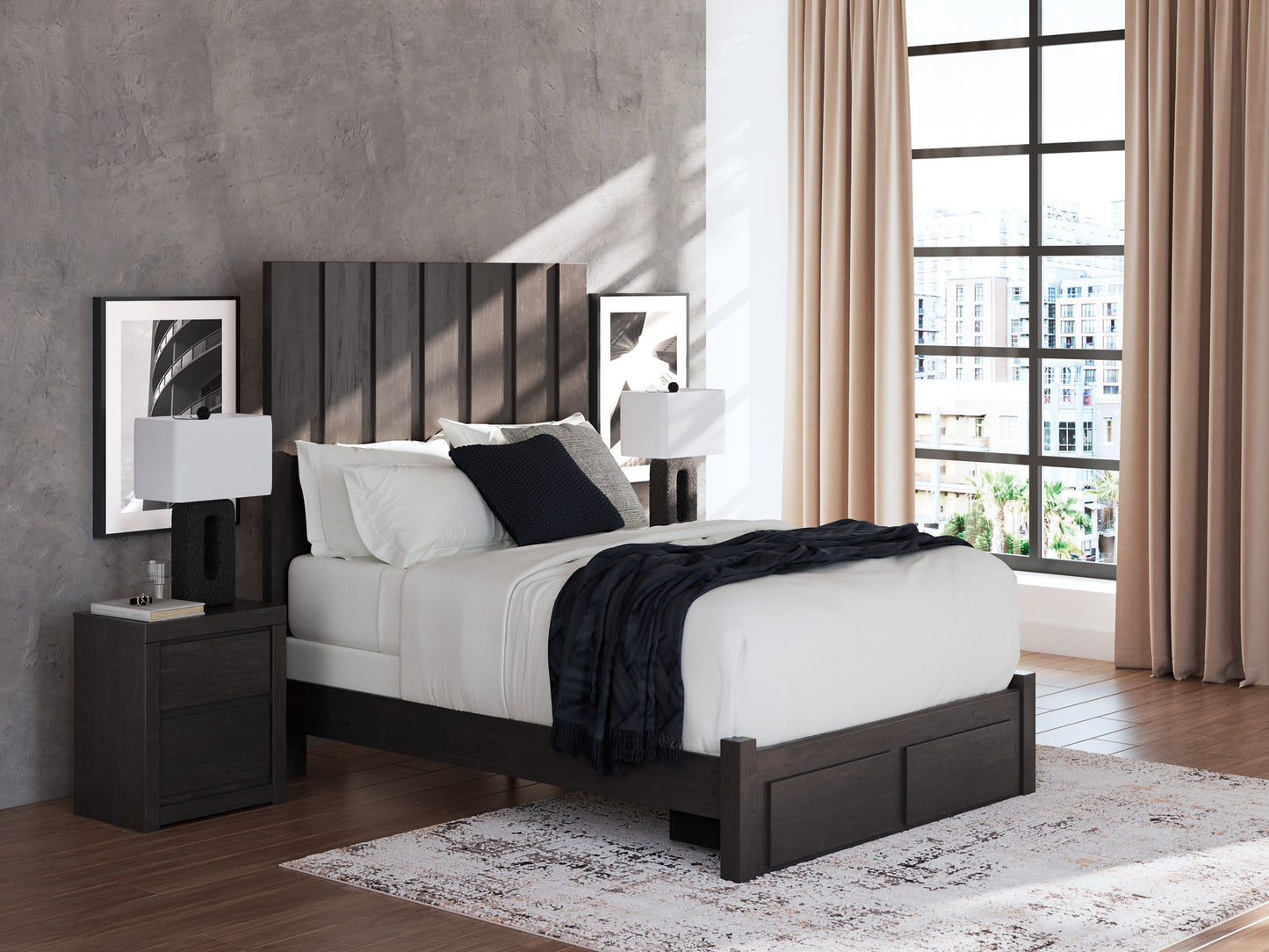 Fraluna  Panel Storage Bed With Mirrored Dresser, Chest And Nightstand