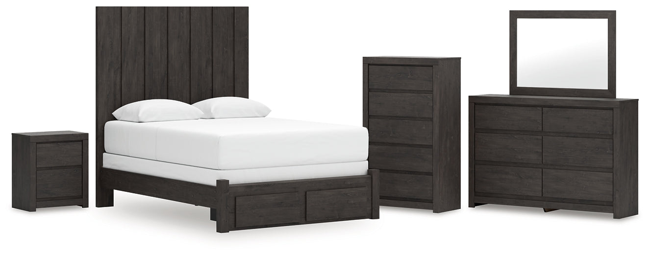 Fraluna  Panel Storage Bed With Mirrored Dresser, Chest And Nightstand