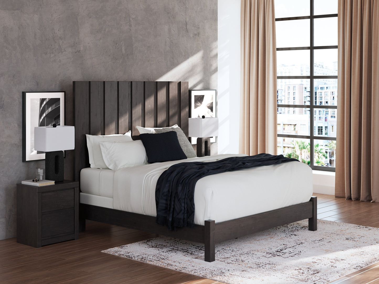 Fraluna  Panel Bed With Mirrored Dresser, Chest And Nightstand