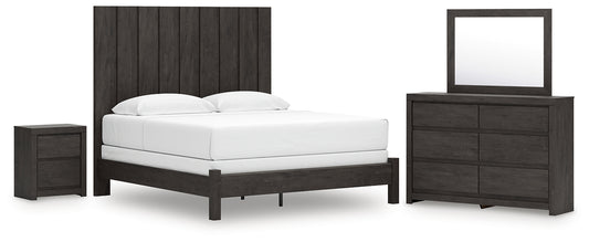 Fraluna  Panel Bed With Mirrored Dresser And Nightstand