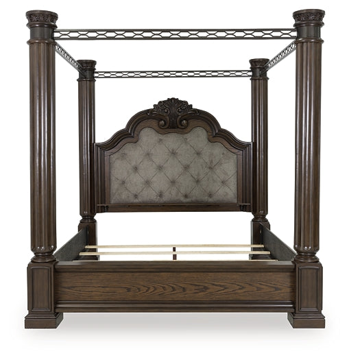 Maylee  Canopy Bed With Mirrored Dresser And Nightstand