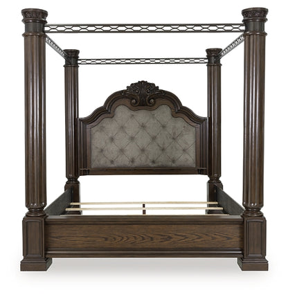 Maylee  Canopy Bed With Mirrored Dresser And Nightstand