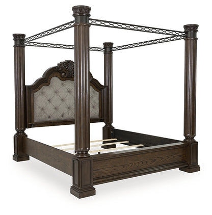 Maylee  Canopy Bed With Mirrored Dresser And Nightstand