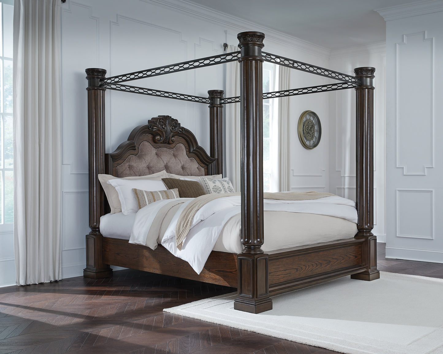 Maylee  Canopy Bed With Mirrored Dresser