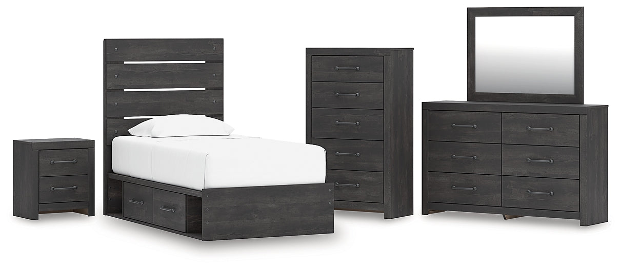Hollivern  Panel Storage Bed With Mirrored Dresser, Chest And Nightstand