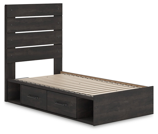 Hollivern  Panel Storage Bed With Mirrored Dresser And Nightstand