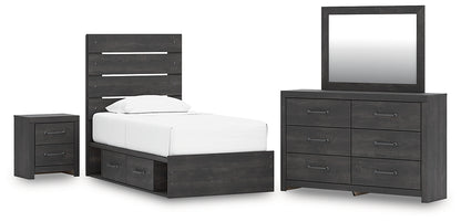 Hollivern  Panel Storage Bed With Mirrored Dresser And Nightstand