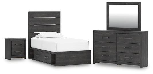 Hollivern  Panel Storage Bed With Mirrored Dresser And Nightstand