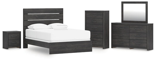 Hollivern  Panel Bed With Mirrored Dresser, Chest And Nightstand