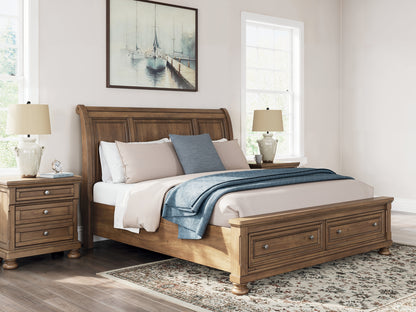 Feddinger  Storage Sleigh Bed With Mirrored Dresser, Chest And Nightstand