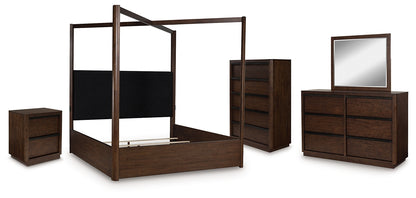 Dilenno California  Canopy Bed With Mirrored Dresser, Chest And Nightstand