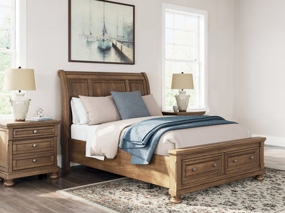Feddinger  Storage Sleigh Bed With Mirrored Dresser, Chest And Nightstand