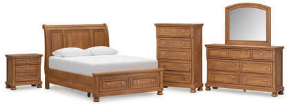 Feddinger  Storage Sleigh Bed With Mirrored Dresser, Chest And Nightstand