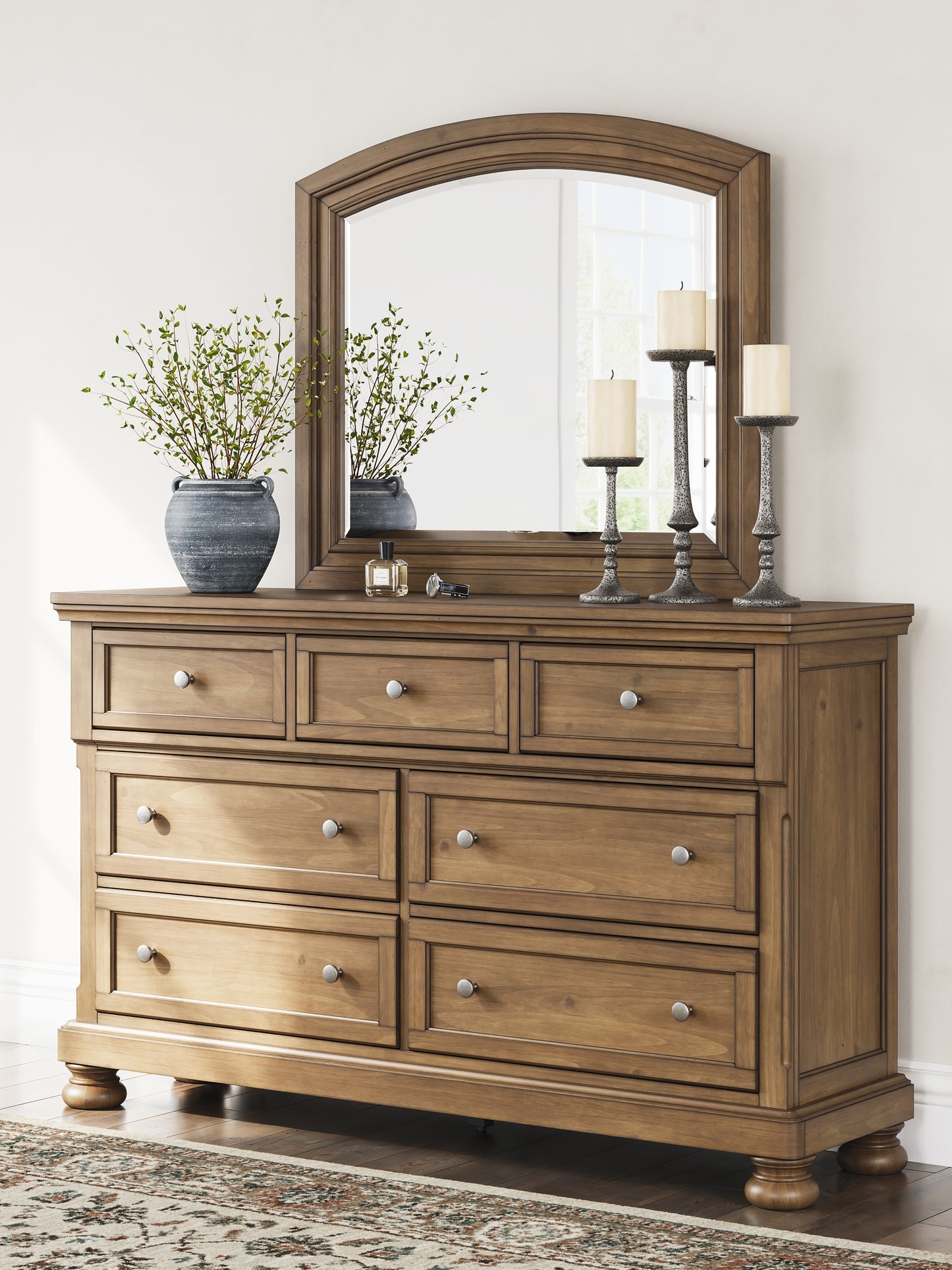 Feddinger  Panel Bed With Mirrored Dresser