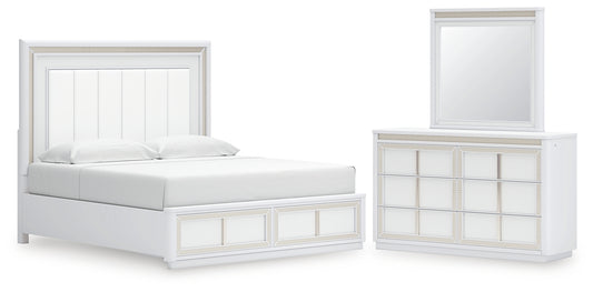 Chalanna  Upholstered Storage Bed With Mirrored Dresser
