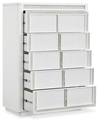 Chalanna  Upholstered Storage Bed With Mirrored Dresser, Chest And Nightstand