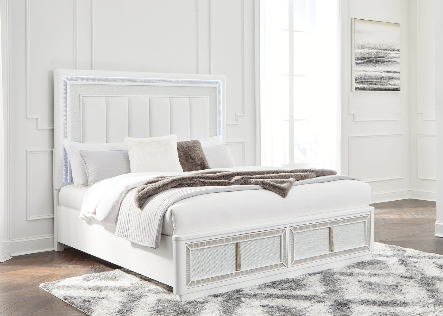 Chalanna  Upholstered Storage Bed With Mirrored Dresser, Chest And Nightstand