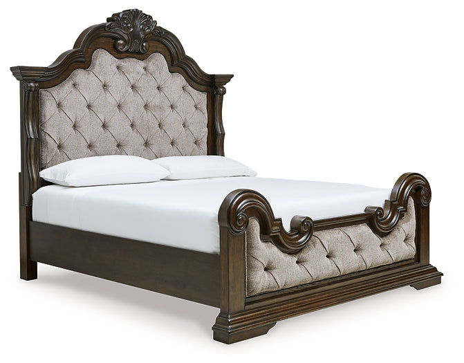 Maylee  Upholstered Bed With Mirrored Dresser, Chest And Nightstand