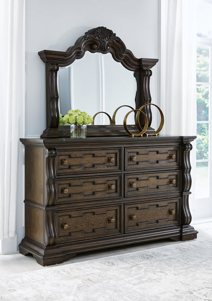 Maylee  Upholstered Bed With Mirrored Dresser, Chest And Nightstand