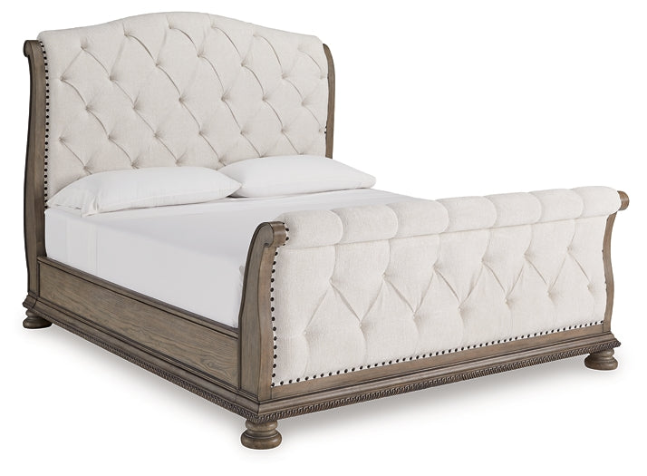 Ardenfield  Upholstered Sleigh Bed With Mirrored Dresser