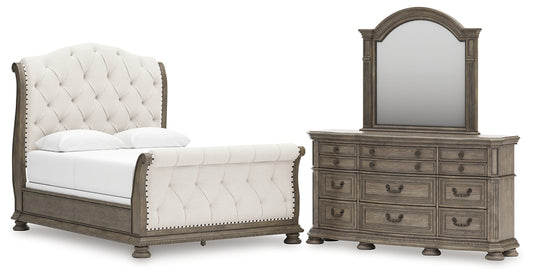 Ardenfield  Upholstered Sleigh Bed With Mirrored Dresser