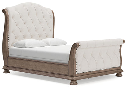 Ardenfield  Upholstered Sleigh Bed With Mirrored Dresser And Nightstand
