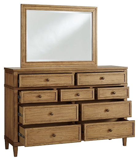 Sharlance  Upholstered Panel Bed With Mirrored Dresser
