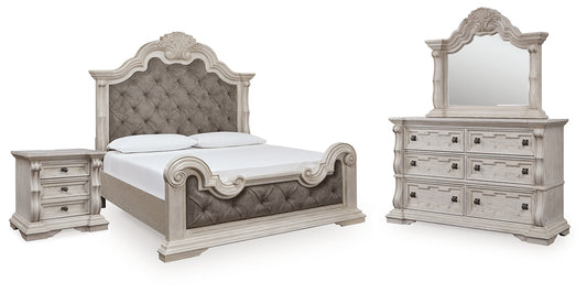 Bruchandi California  Upholstered Panel Bed With Mirrored Dresser And Nightstand