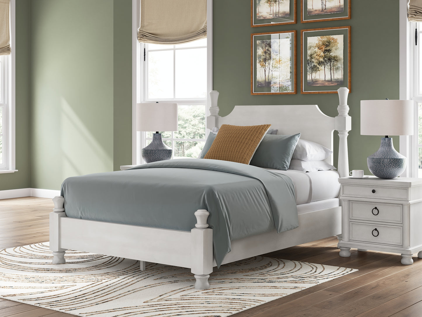 Rowlenstown  Poster Bed, Dresser, Mirror And Nightstand