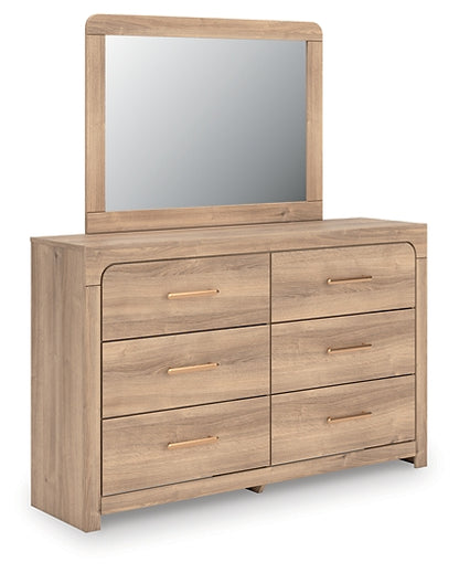 Kinlanni  Upholstered Panel Bed, Dresser, Mirror And Nightstand