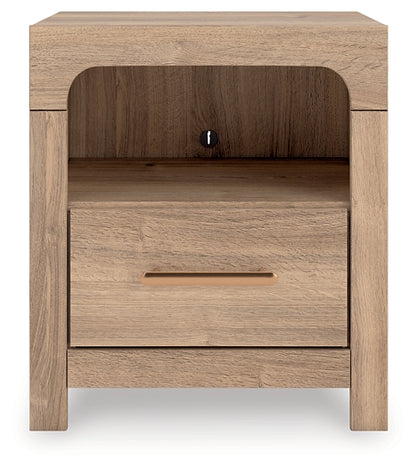 Kinlanni  Upholstered Panel Bed, Dresser, Mirror And Nightstand