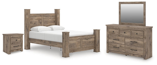 Rusticott  Poster Bed With Mirrored Dresser And Nightstand