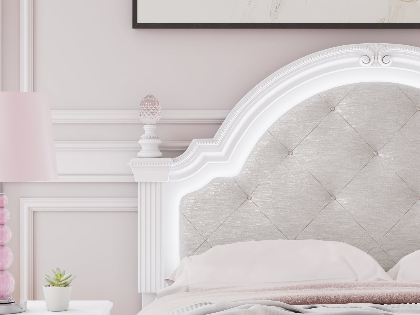 Kozlani  Upholstered Panel Bed, Dresser And Mirror
